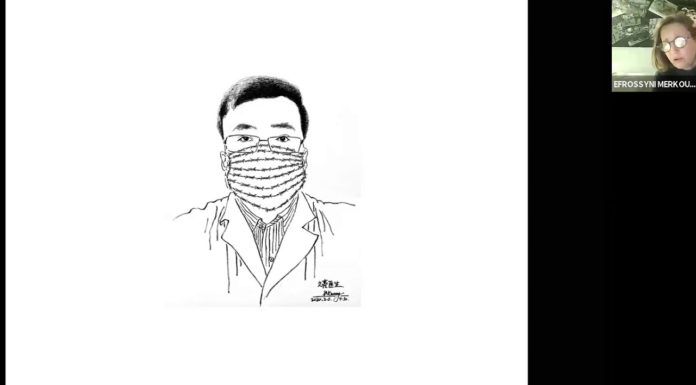 Η βιοχημικός κ. Ε. Μερκούρη στην ομιλία της για το ιστορικό και το παρόν των πανδημιών